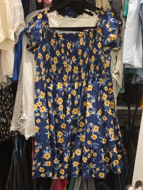 NEW Blue & Yellow Floral Smocked Dress
